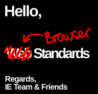 Illustration: Note from the IE Team and Friends — from Web Standards to Browser Standards.