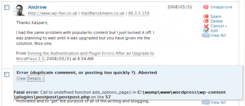 PostPost plugin causing error in Absolute Comments