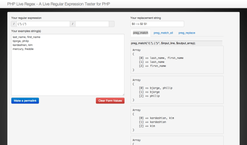 Screenshot of PHP Live Regex tool