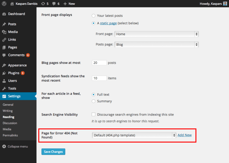 Settings for Custom 404 Error Page plugin for WordPress