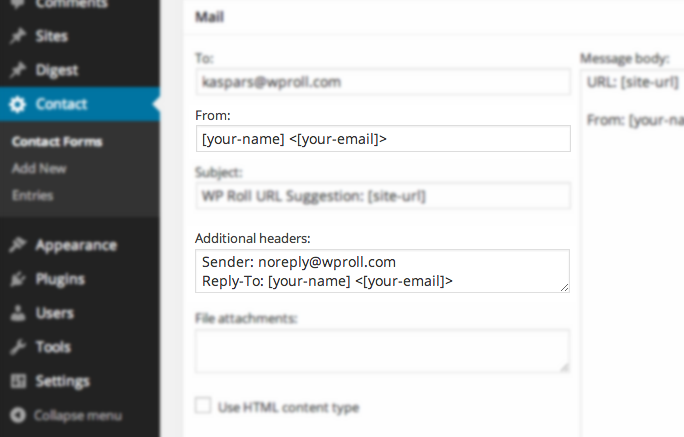 Contact Form 7 mail header configuration