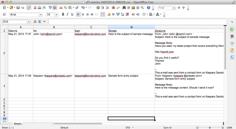 Export of form entries for Contact Form 7