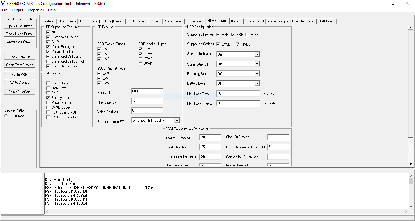 CSR8670 Config Tool HFP Configuration