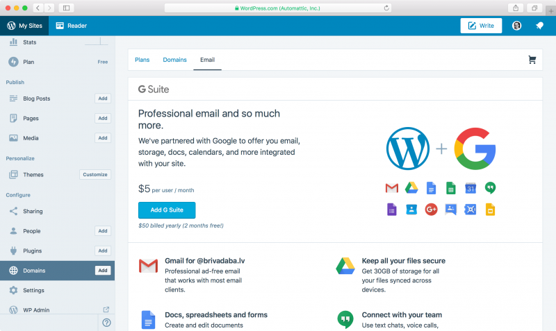 WordPress.com custom domain settings for email MX records