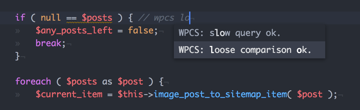 Atom Autocomplete for WPCS Whitelist Flags