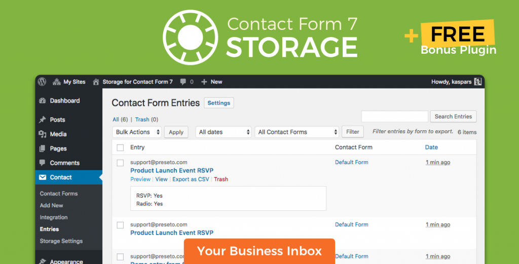Storage for Contact Form 7