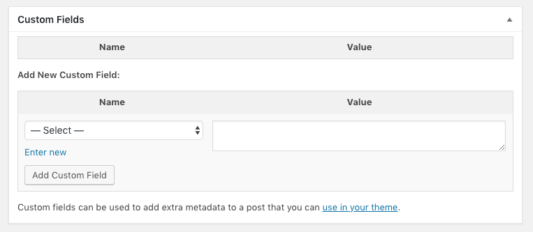 WordPress Custom Fields metabox