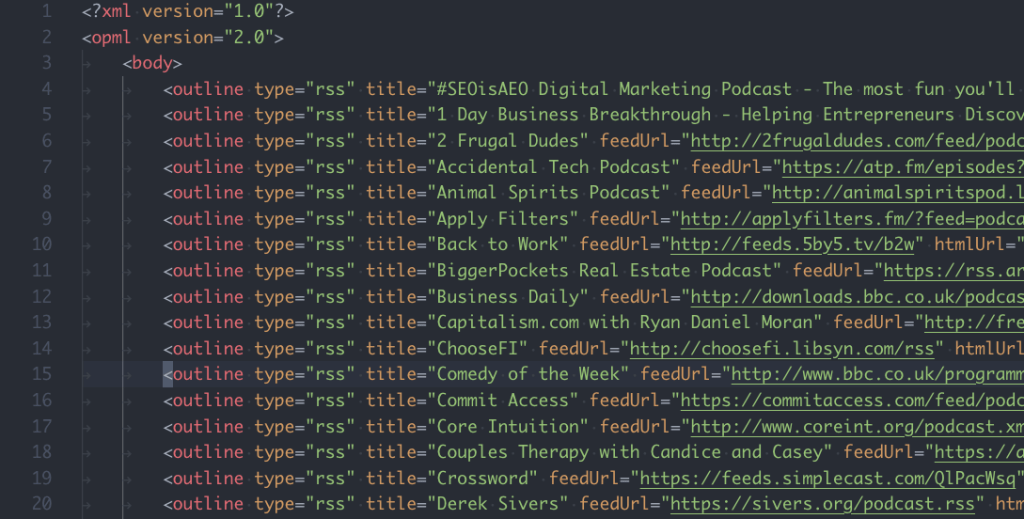 OPML feed of Apple Podcasts subscriptions