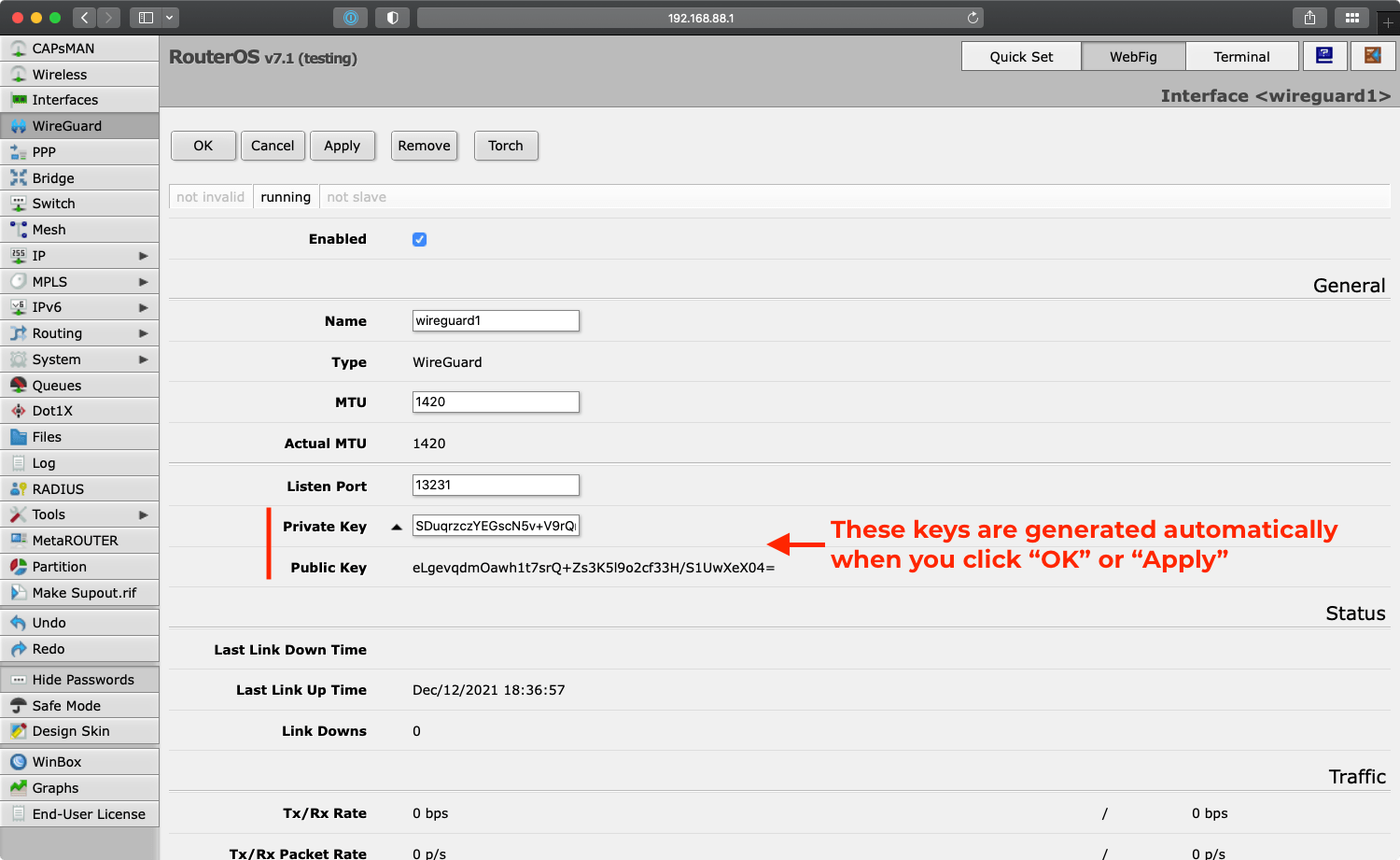 Mikrotik add new WireGuard interface