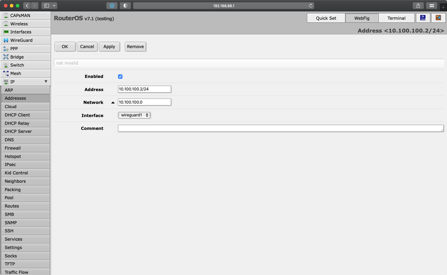 WireGuard IP address route in RouterOS