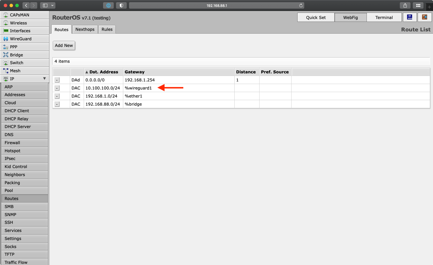 WireGuard route in RouterOS