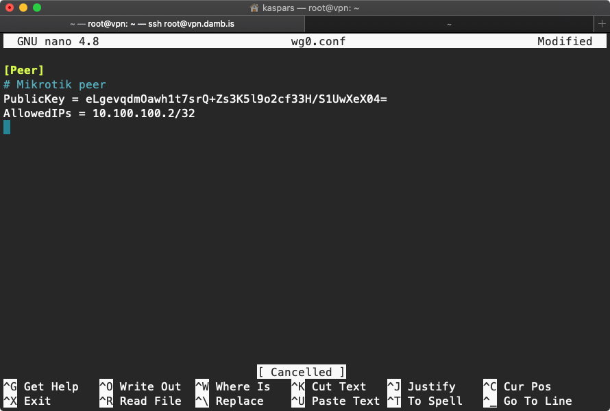 WireGuard server configuration for MikroTik peer