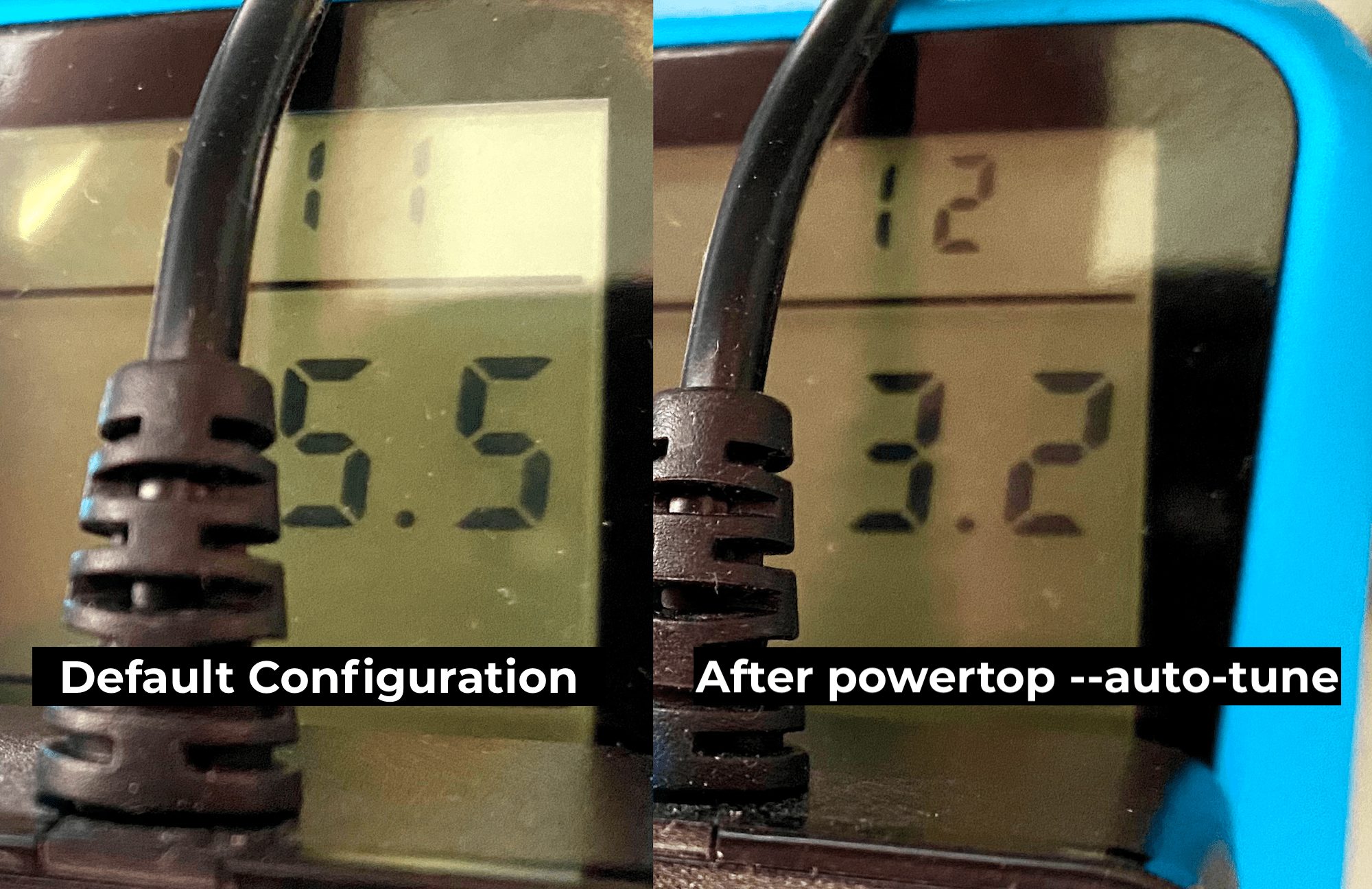 Beelink U59 power consumption before and after applying powertop optimizations