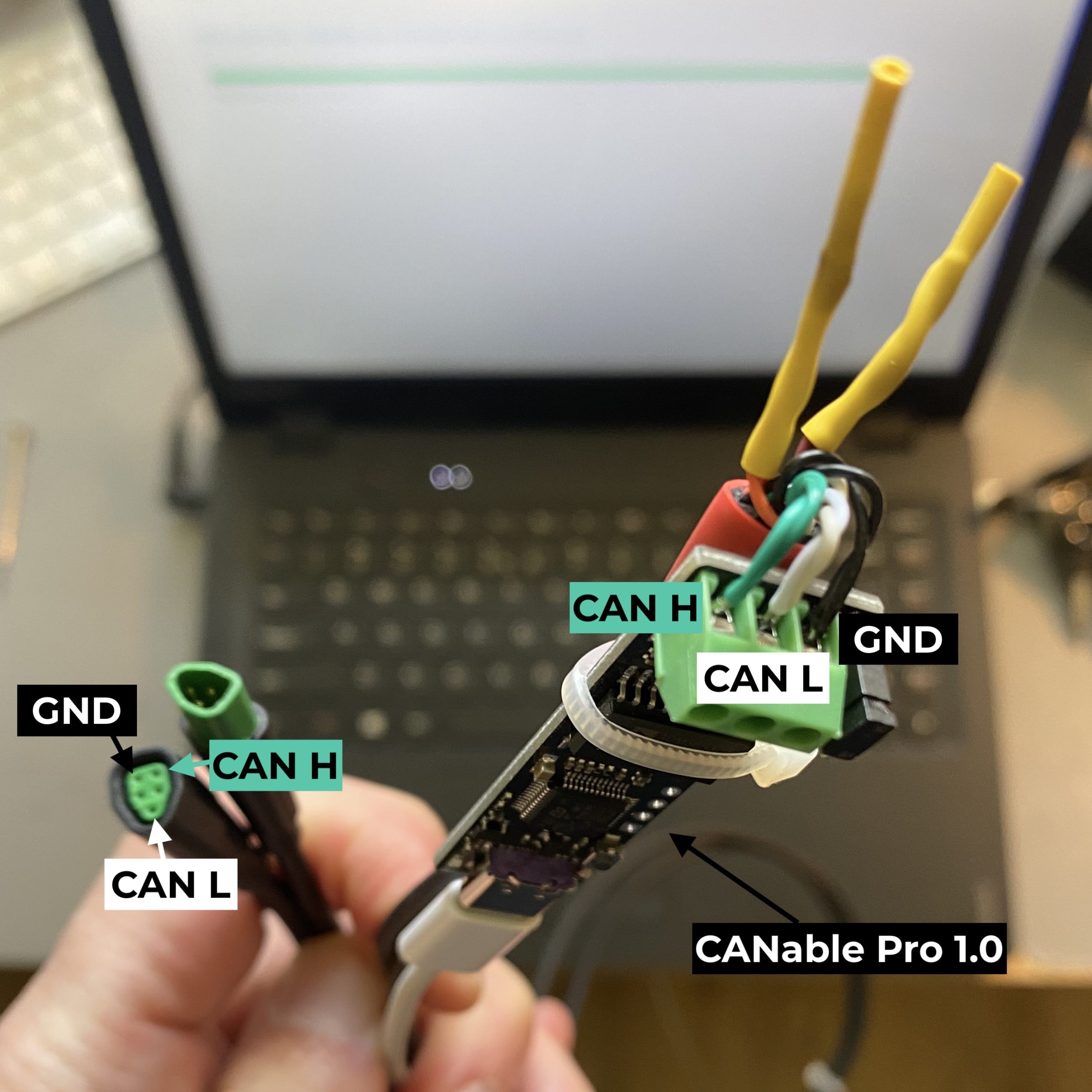 Bafang HIGO S5 and B5 connectors attached to CANable Pro