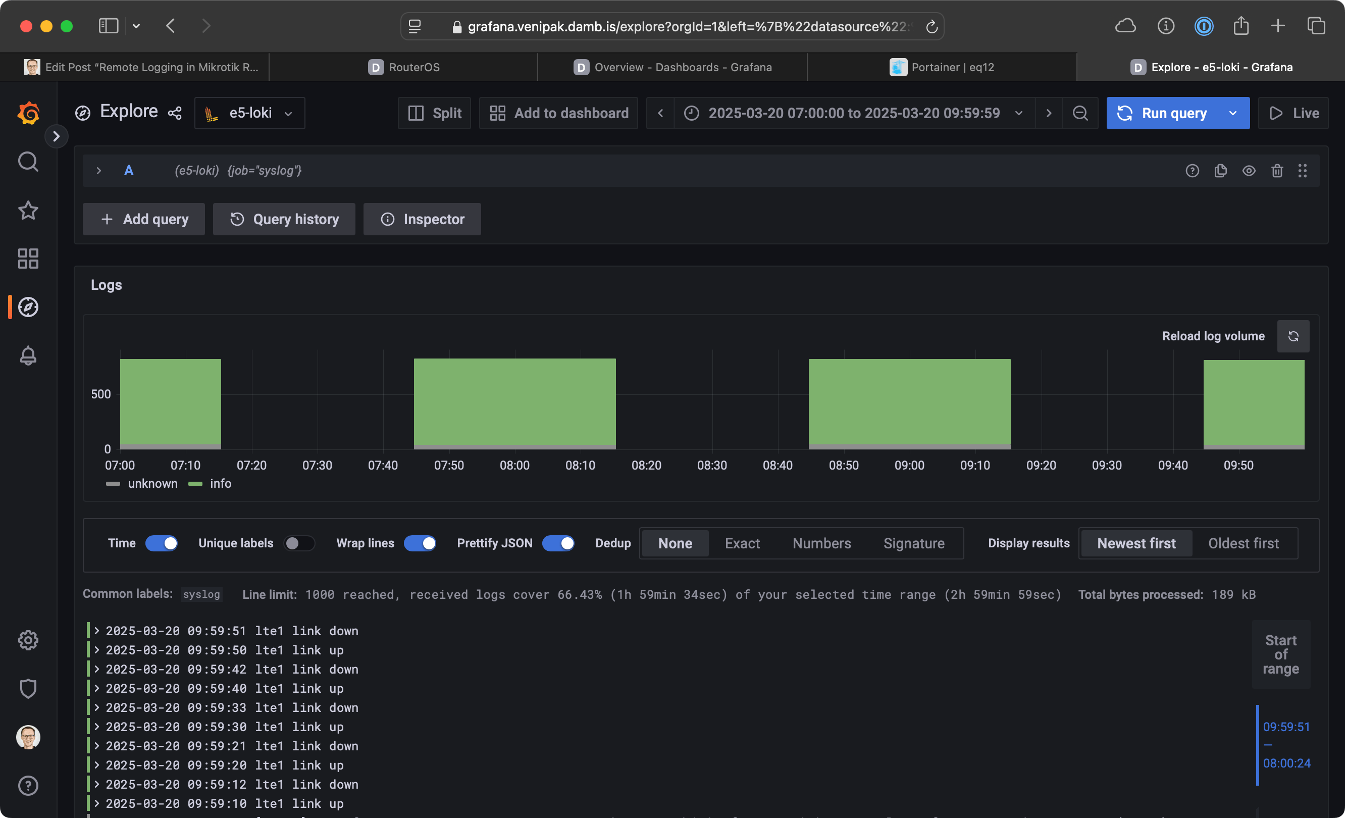 Mikrotik RouterOS syslog in Grafana